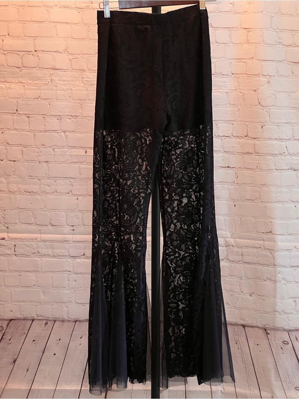 ❤️ ZARA Black Lace Sheer Flare PANTS